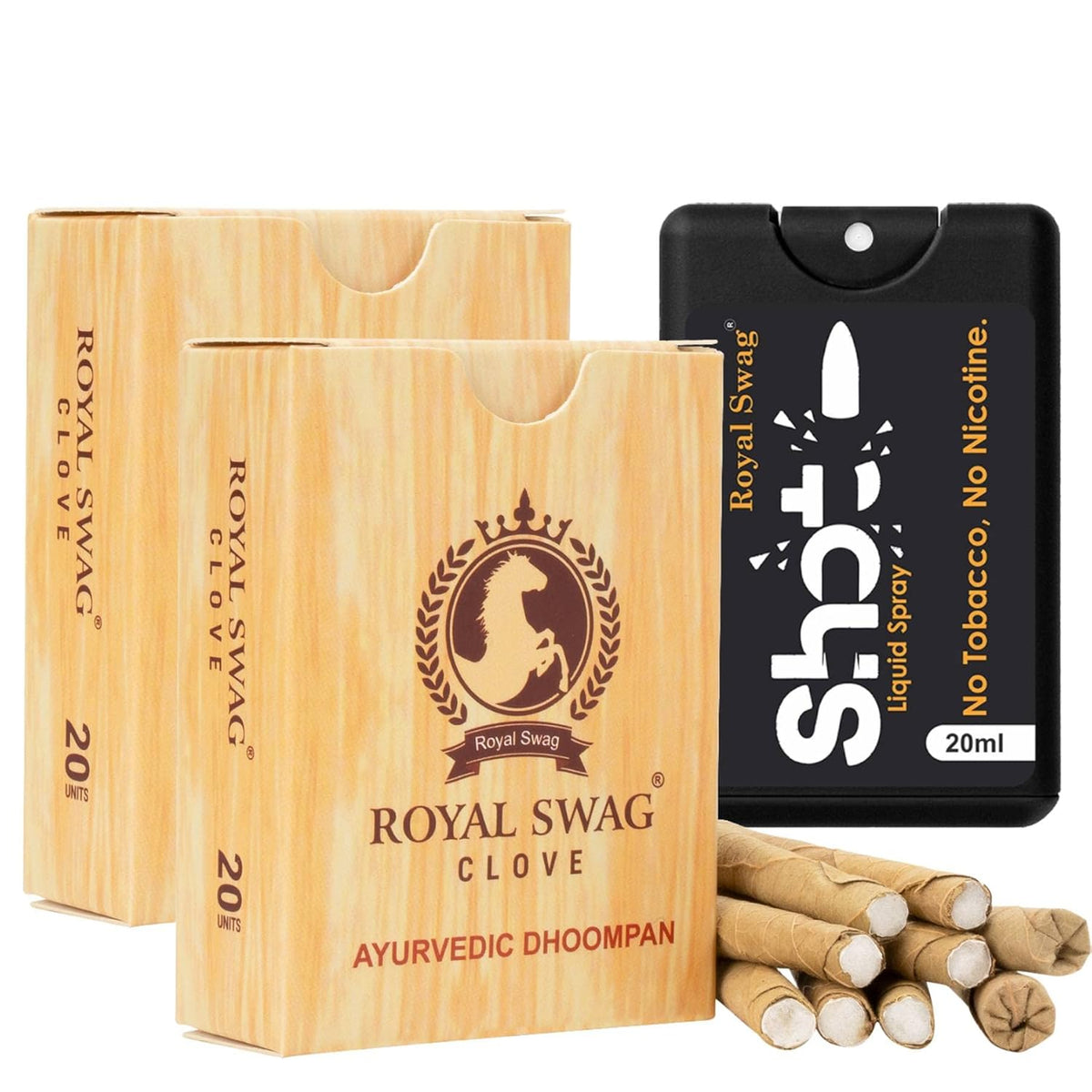 Royal Swag Ayurvedic Herbal Filter Bidi For Smoking 100% Tobacco-Free, Nicotine-Free (Pack Of 40 Sticks) With 20ml Shot Spray Satisfy Nicotine Craving (Smoking Cessation)