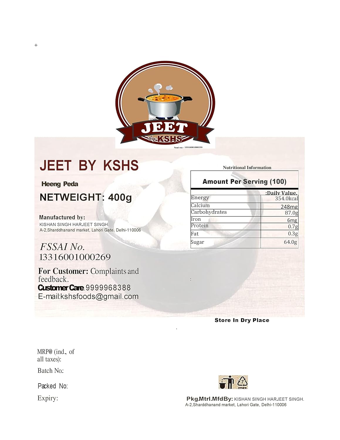 Jeet By Kshs Heeng Peda 400 Grams, | Good For Digestion