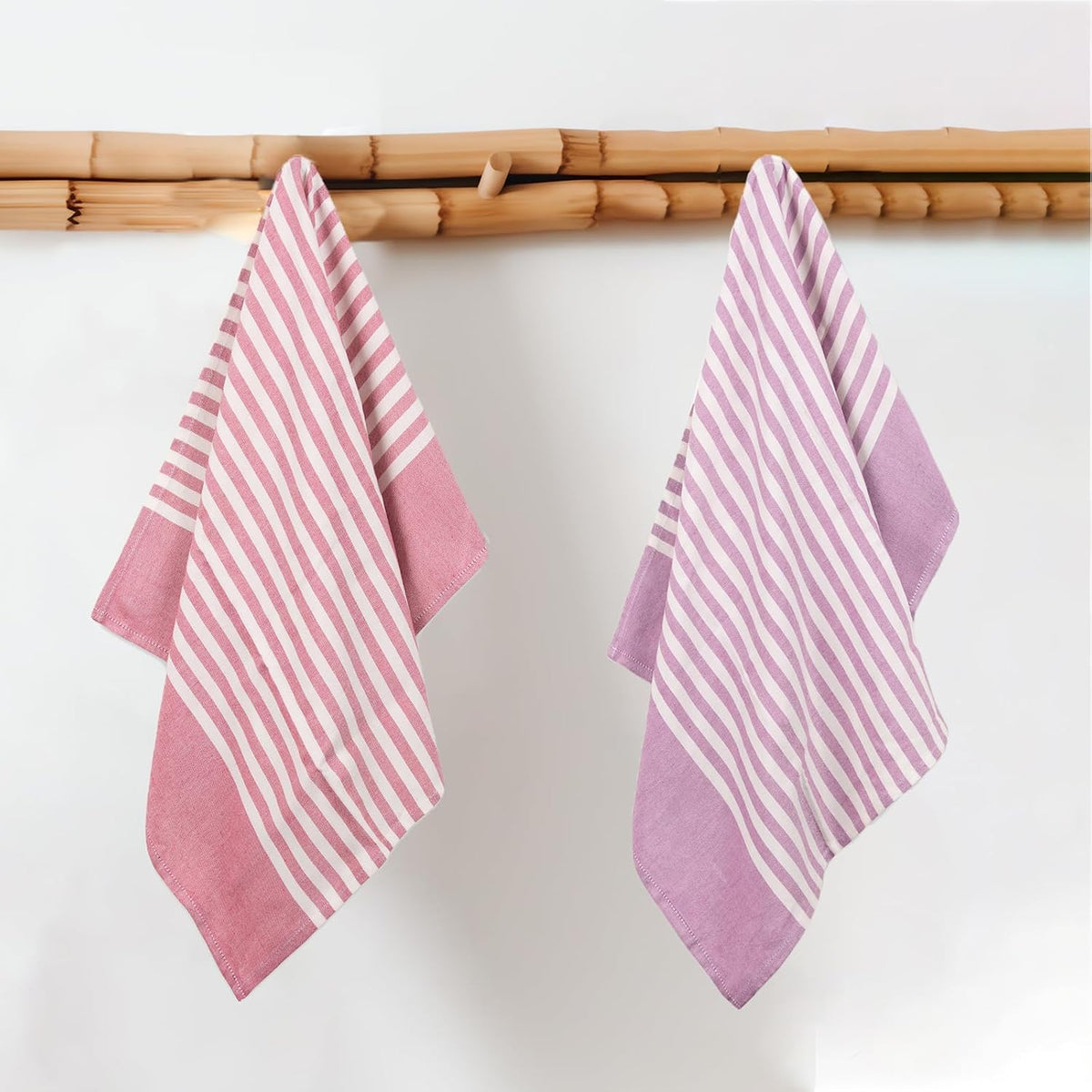 Mush Bamboo Turkish Hand Towels 250 Gsm | 100% Bamboo Gym Towel For Men & Women | Ultra Soft, Absorbent & Quick Dry Towel | Red & Purple Stripe (Set Of 2)