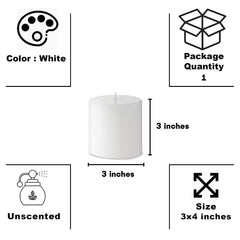 WHITE PILLAR CANDLES 3 INCHES UNSCENTED SET OF 2 | BURNING TIME 45 HOURS