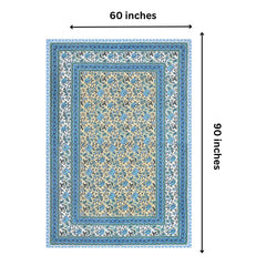 Soft Cotton Single Size Bedsheet With 1 Pillow Cover - 60 X 90 Inches, Cream & Blue | Durable For Everyday Use - All Season Comfort