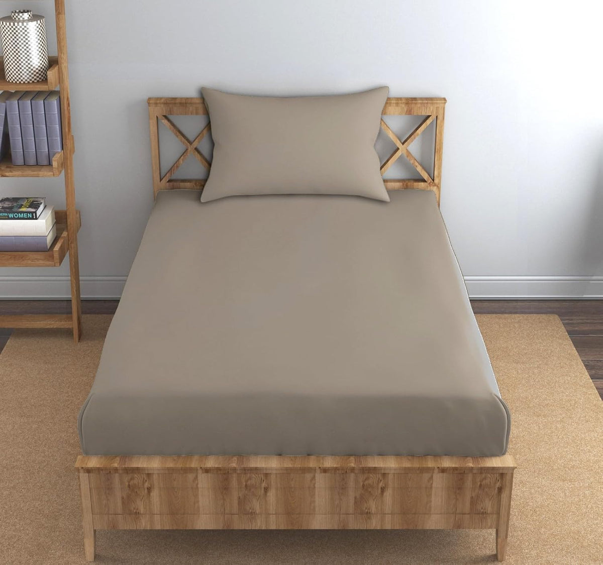 Single Flat Bedsheet With 1 Pillow Cover (54 X 90 Inches) Mocha | Durable & Long Lasting Wrinkle Resistant Fabric - All Season Comfort | 300 Thread Count
