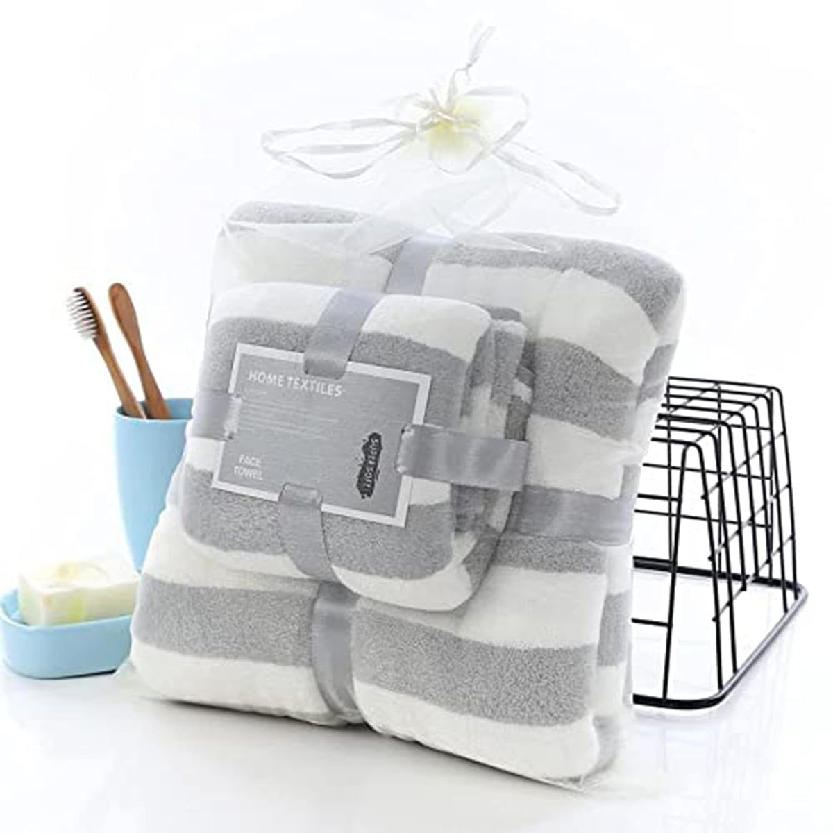 Homecloud Korean Plush Soft & Luxury 400 Gsm | Towel Set With Hanging Loop | 3x Softer Than Cotton Towels | Set Of 2 (1 Bath Towel + 1 Face Towel)