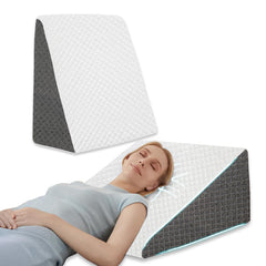 Wedge Cushion, Orthopedic Wedge Pillow For Bed, Neck Pain, White & Grey - 20 X 19.5 X 10 Inch | For Acid Reflux, Snoring, Gerd, Leg Elevation & Pregnancy | High-Resilience Memory Foam Pillow