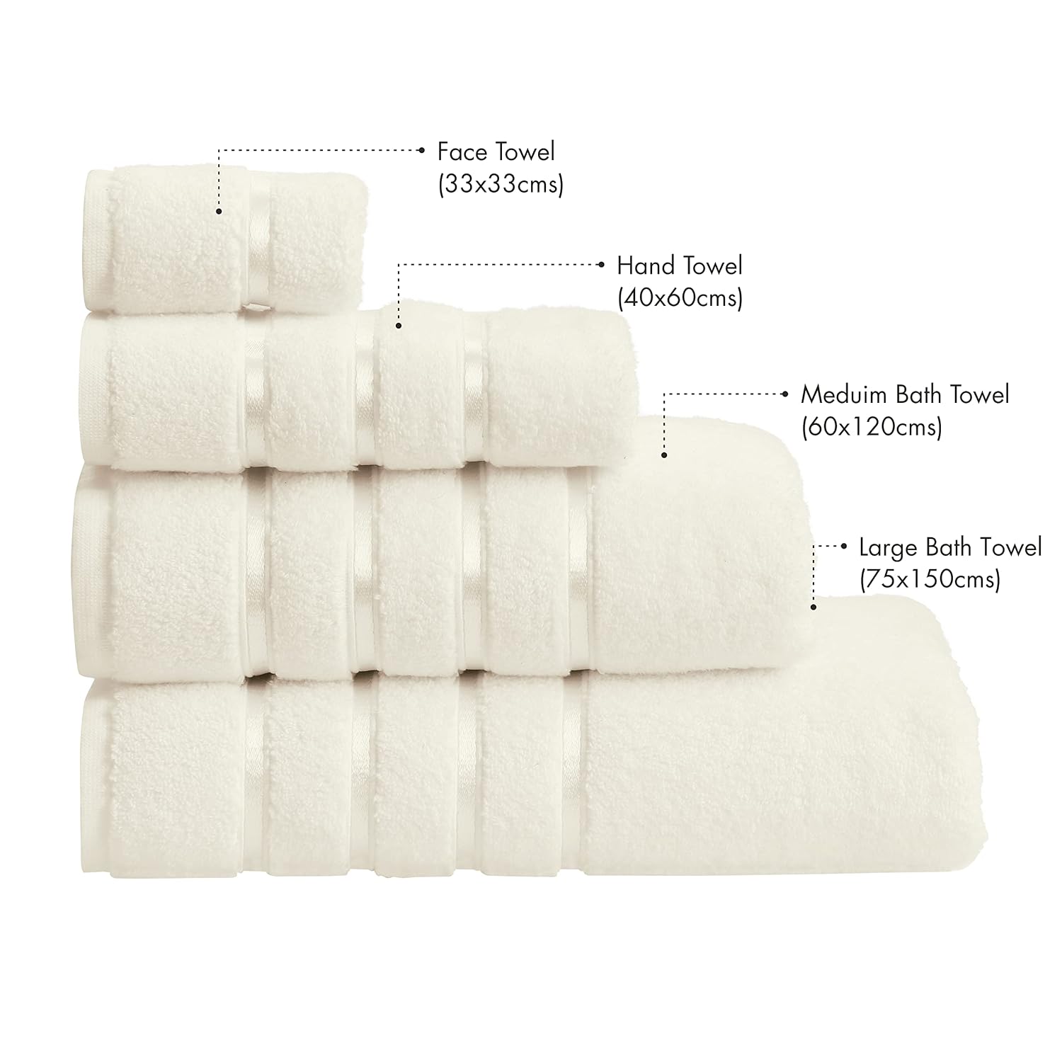 Spread Spain Roman Face, Hand & Bath Large Towel 600gsm | Super Soft & Comfortable, Extra Absorbent Cotton Towels For Face, Body & Gym- Off-White (Set Of 3)