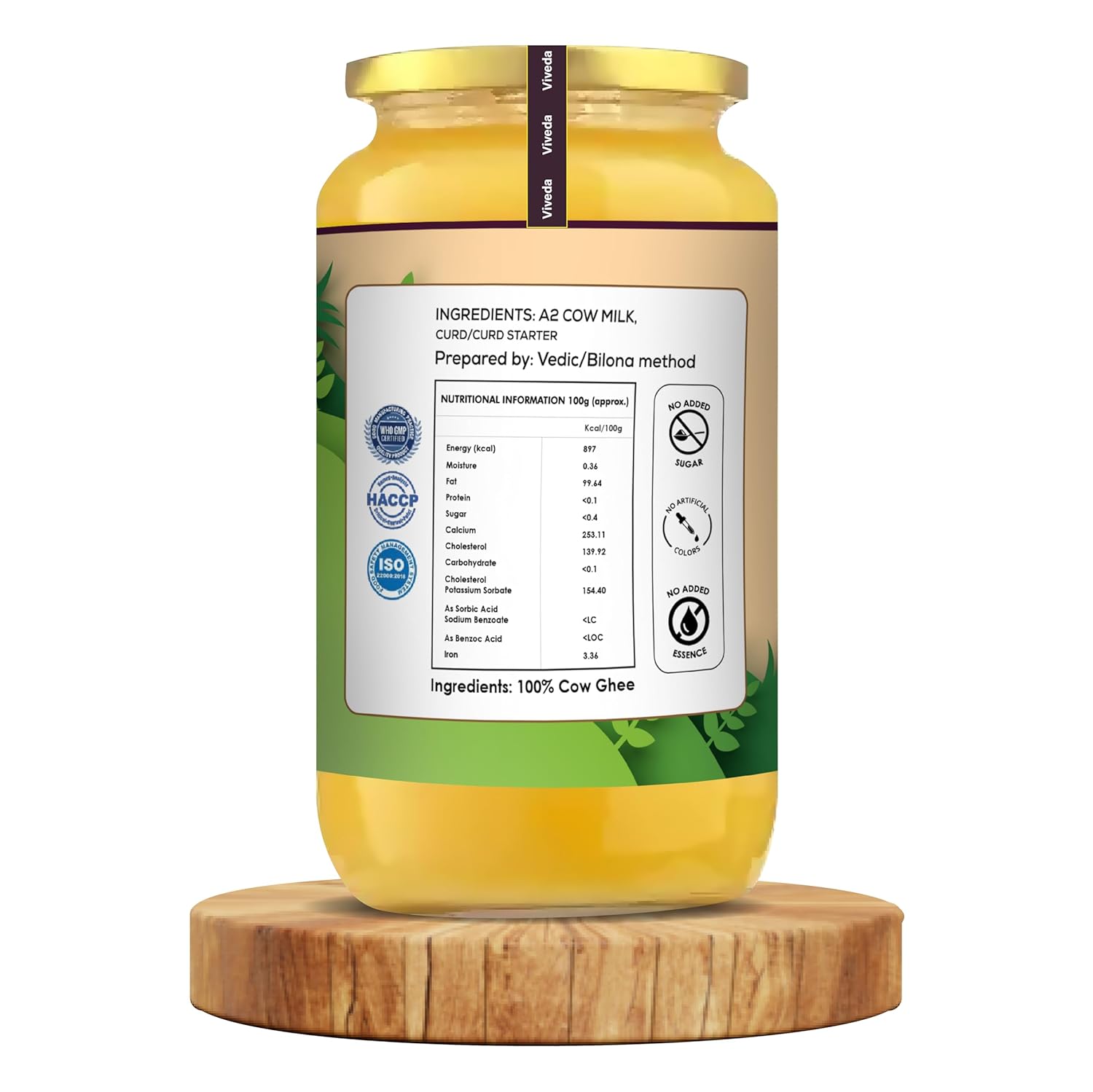 Organic Sahiwal A2 Desi Cow Ghee By Viveda | Pure Bilona Method | Supports Bones, Brain Health Pure Desi Ghee | (1 Litr) 33.8 Ounce | Jar Pack