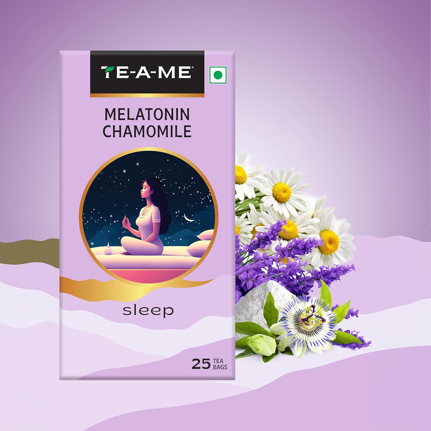 TE-A-ME Melatonin Chamomile Sleep Tea - Pack Of 3 X 25 Infusion Tea Bags | Chamomile Tea For Good Sleep - Made With Melatonin, Chamomile Flowers, Passion Herb, Lavender Flower | Caffeine Free