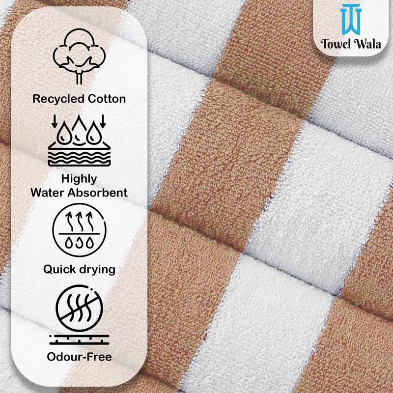 Towel Wala Striped Soft Turkish Cotton Large Bath Towel 450 Gsm | For Men & Women, Hotel Pool Towel (Pack Of 3)