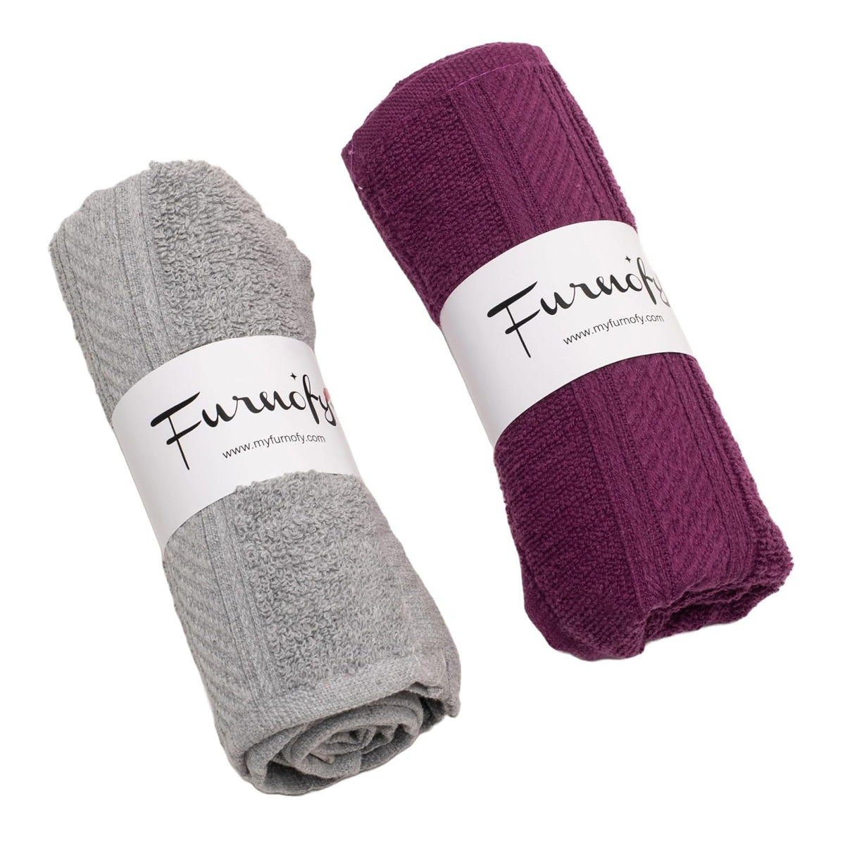 Furnofy Hand Towel 450 Gsm | Soft, Absorbent & Quick-Dry Towels For Gym, Home, Kitchen, Pool, Travel (Grey, Magenta) Set Of 2