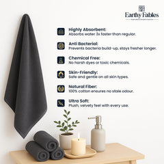 Earthy Fables Premium Bath Towel 600 Gsm | 100% Combed Cotton Ultra Soft, Quick Dry & Highly Absorbent For Home, Travel And Acne-Prone Skin (Grey) Set Of 2