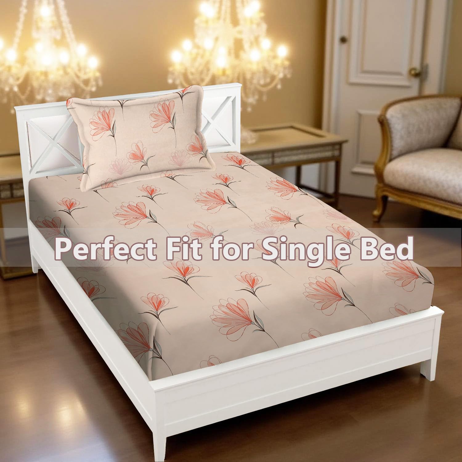 Printed Bedsheet For Single Bed With 1 Pillow Cover - 60 X 90 Inches, Coral Pink | Super Soft - Glace Cotton Breathable & Wrinkle Free - 2 Pcs Set