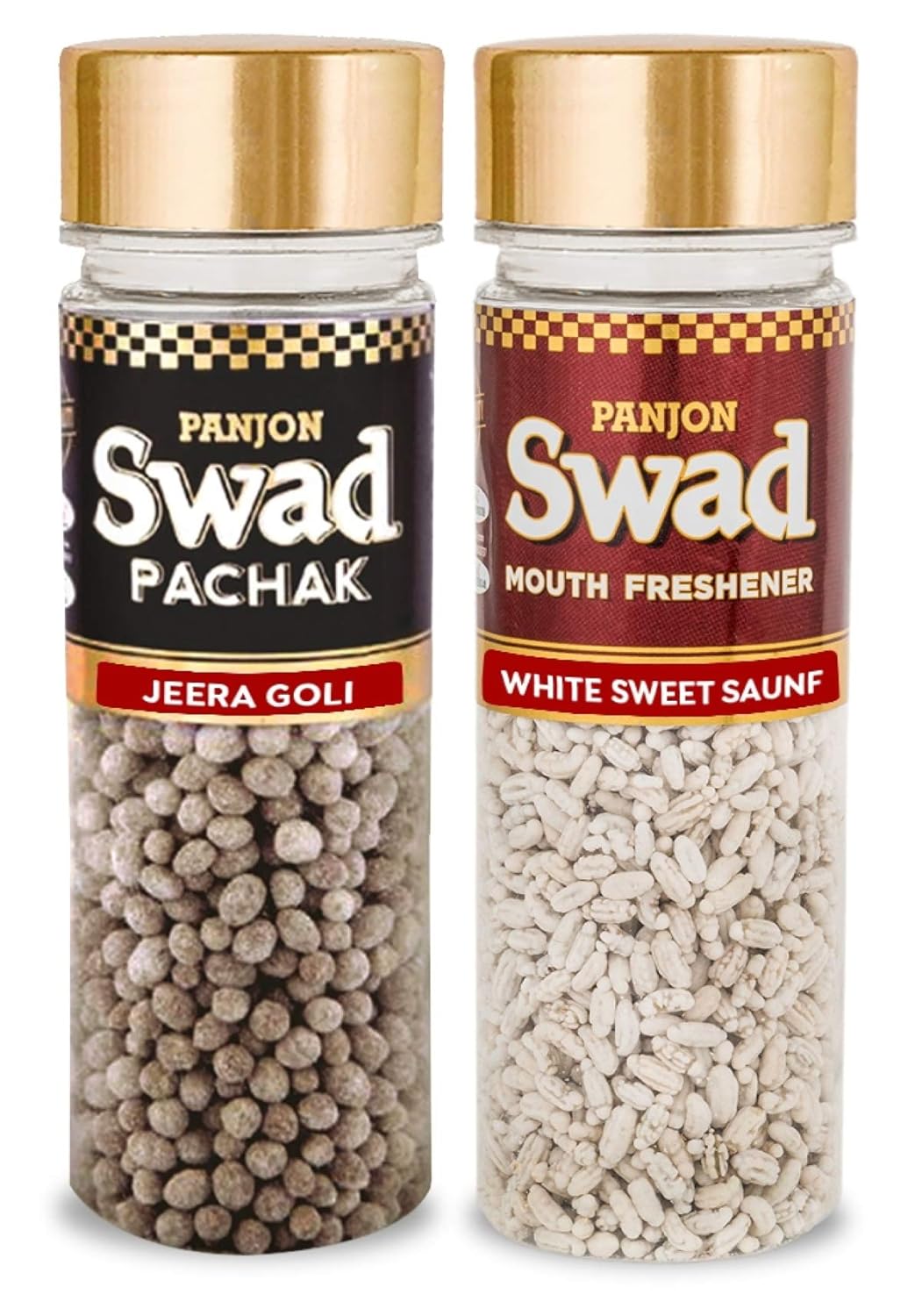 Panjon Swad Jeera Goli & White Sweet Saunf Pachak Mouth Fresheners 260gm, (130gm *2 Bottles)