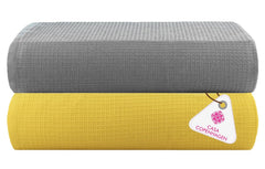 Casa Copenhagen Designed In Denmark Waffle Super Soft 2 Pieces 100% Cotton Large Bath Towel 525 Gsm - Buttercup Yellow & Grey Violet