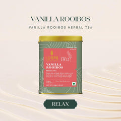 Luxmi Estates Vanilla Rooibos Herbal Tea - 100gm Tin Caddy, 3.5 Ounce, 50 Cups | USDA Certified Organic Herbal Tea - Gluten Free, Caffeine Free Tea Bags