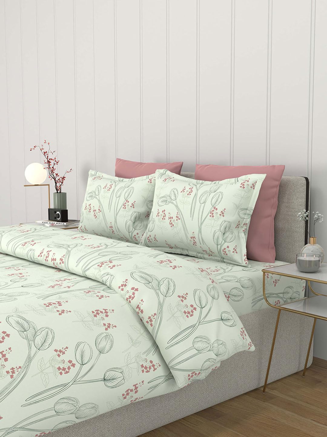 100% Cotton Queen Size Bedsheet For Double Bed With 2 Pillow Covers - 90x108 Inches, Sea Green | Ideal For Daily Use & Gifting Bedsheet