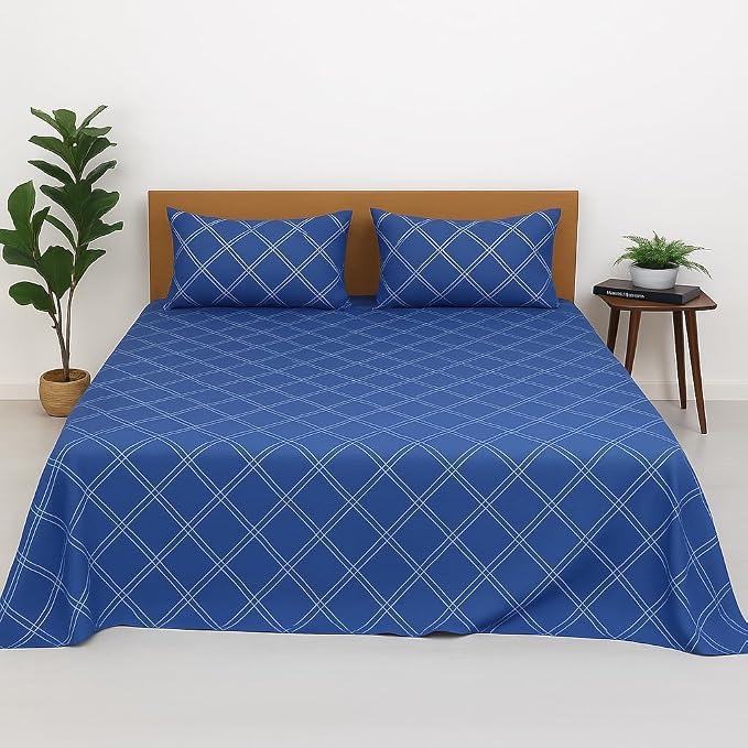 Printed Bedsheet For Queen Bed With 2 Pillow Covers – 90 X 100 Inches, Blue | Soft, Wrinkle Free, Skin-Friendly-Cleaning & Long Lasting Freshness