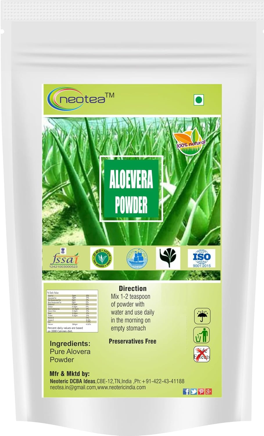 Neotea Katralai Powder Aloe Vera Gheekumari Kathalai Powder, Anti - Inflammatory And Cooling Properties | 300gm 0.66lbs