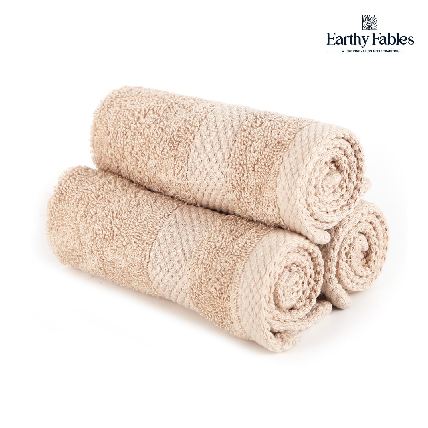Earthy Fables Premium Face Towels 600 Gsm | Ultra Soft, Quick Dry & Highly Absorbent, For Gym, Travel & Acne-Prone Skin | Set Of 3 (Beige)