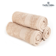 Earthy Fables Premium Face Towels 600 Gsm | Ultra Soft, Quick Dry & Highly Absorbent, For Gym, Travel & Acne-Prone Skin | Set Of 3 (Beige)