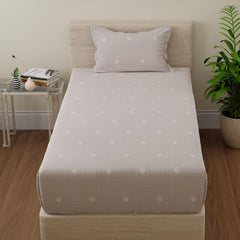 Single Bedsheet With 1 Pillow Cover - 55 X 88 Inches, Oat Brown & White | Soft & Comfortable Sleep Experience | Machine Wash In Cold Water