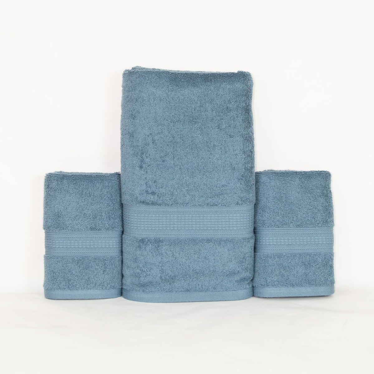 Rangoli 100% Cotton Fibre 1 Bath & 2 Hand Towel 900 Gsm | Highly Durable & Super Absorbent Towel | Skin-Friendly & Quick Drying Luxury Towels (Blue) - Pack Of 3