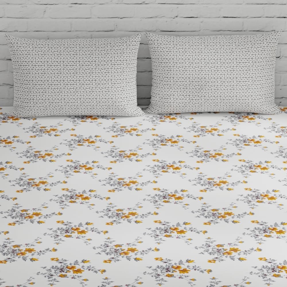 Super King Size Bedsheets 108 X 108 Inches With 2 Pillow Covers, Tangerine & Grey | Premium Super Soft Super Cotton Bedsheet