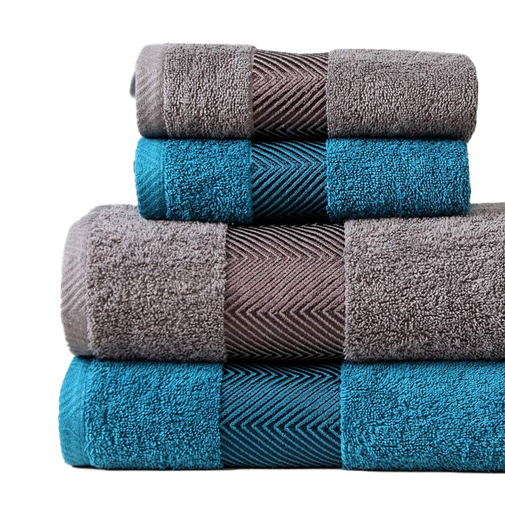 Fash Home International Bath & Hand Towel 1300 Gsm | 100% Cotton Highly Absorbent Super Luxury Large Couple Towel Set (Grey & Teal) Combo Pack Of 4