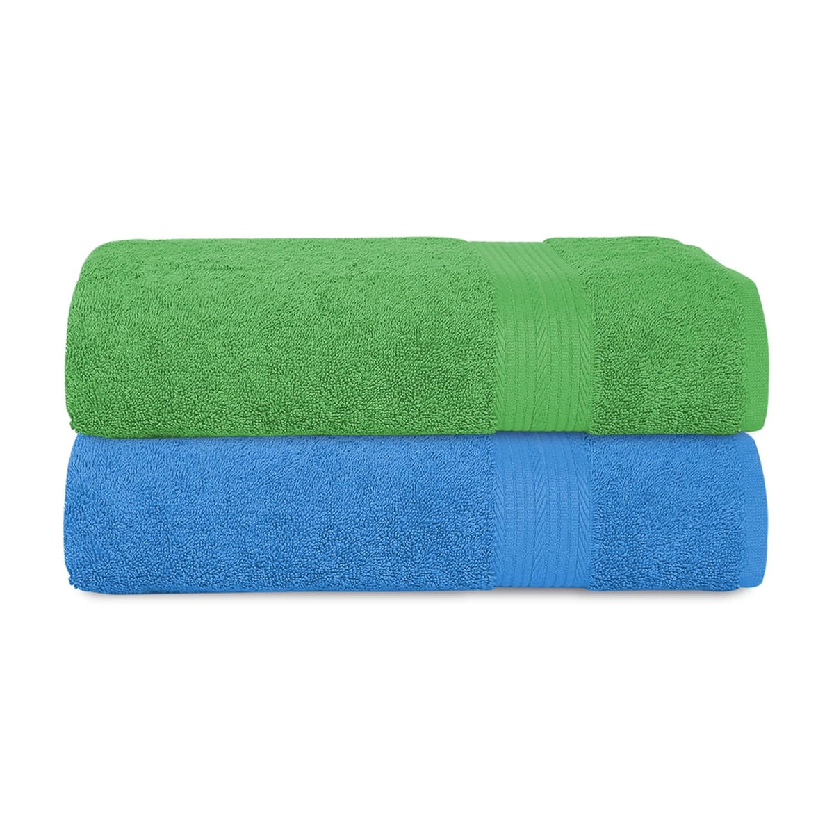 House Of Terry 100% Cotton Bath Towel 1000 Gsm | Quick Dry, Soft & Absorbent, Fade-Resistant, Skin-Friendly Large Size Towel (Spring Green & Blue) - Pack Of 2