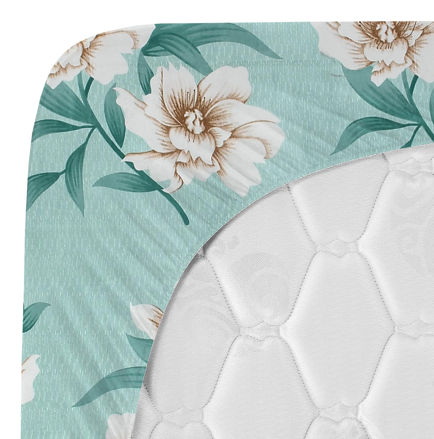 Elastic Fitted Double Bedsheets For Queen Size With 2 Pillow Covers - Size 72 X 68 X 6 Inches, Mint Green & Off White | Double Bed With Corner Elastic | Wrinkle Free Super Soft Floral Breathable