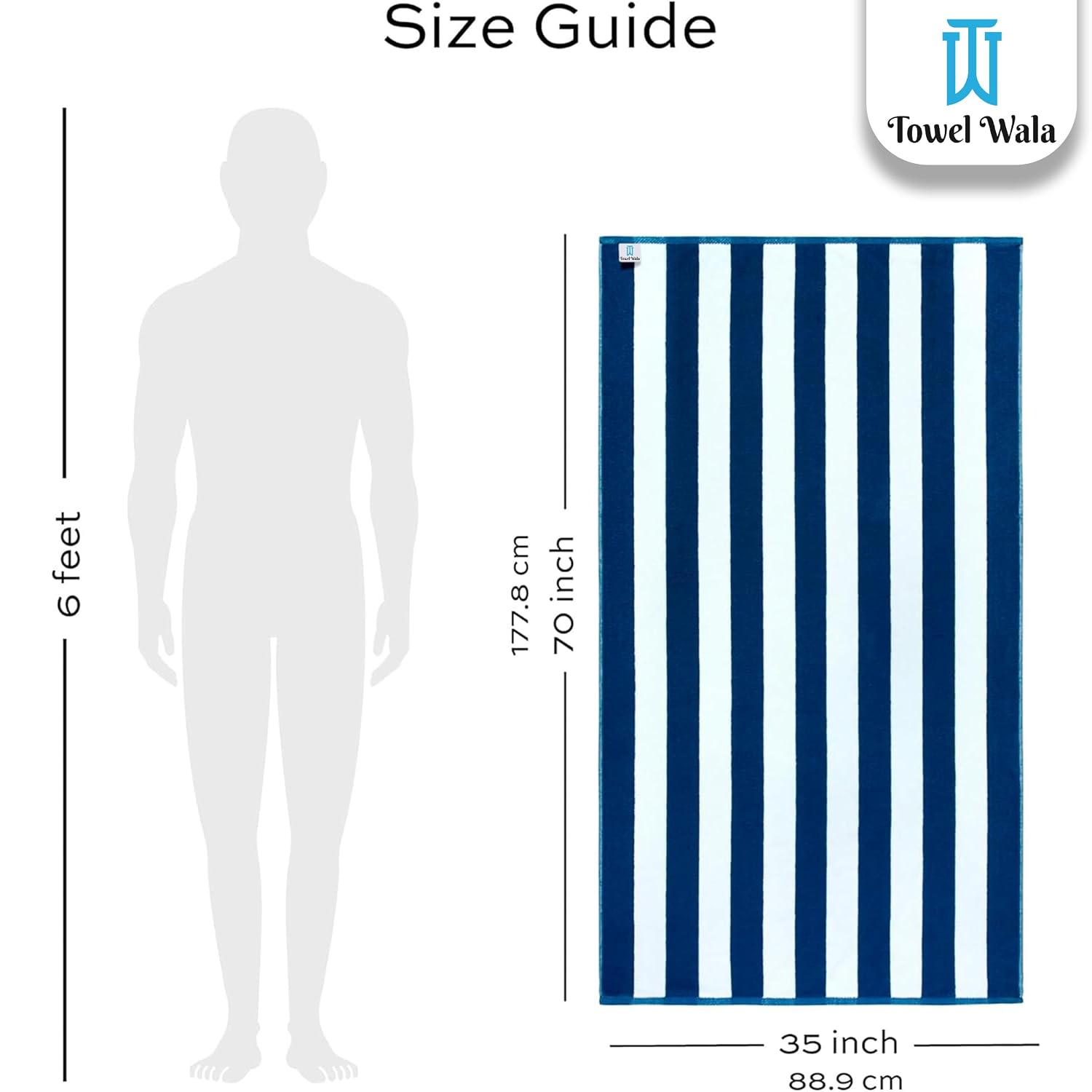 Towel Wala Striped Soft Turkish Cotton Large Bath Towel 450 Gsm | Hotel Pool Towel Perfect For Beach Spa & Swimming (Pack Of 2)