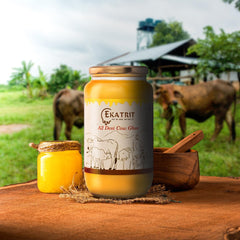 Organic Natural A2 Desi Cow Ghee By Ekatrit | Natural & Healthy Fragrance Belona Cow Ghee Perfect For Use Puja | 2 Litre (1 Litre * 2) 67.6 Ounce | Jar Pack