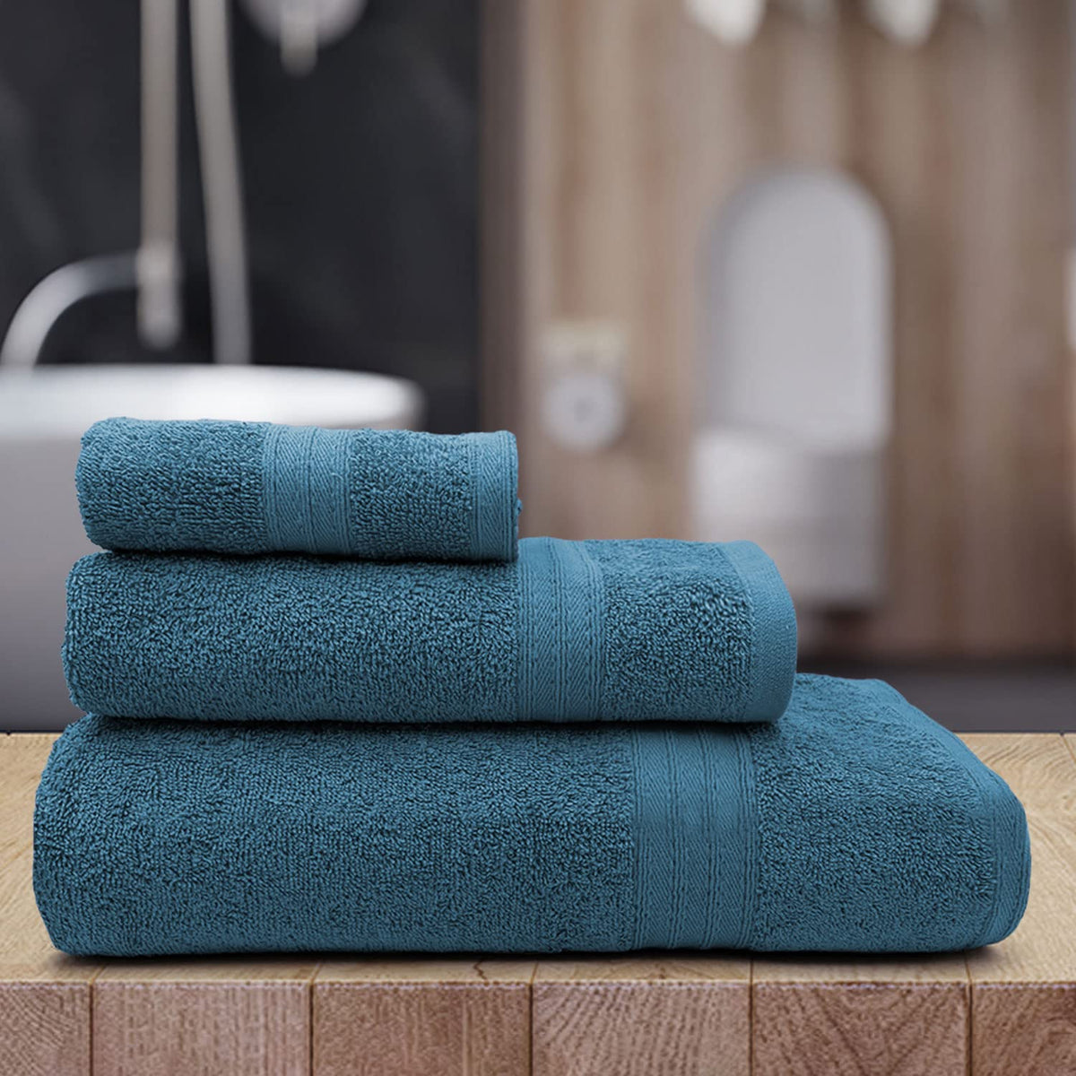 Sassoon Anatolia Bath + Hand & Face Towel 900 Gsm (Teal) - Pack Of 3