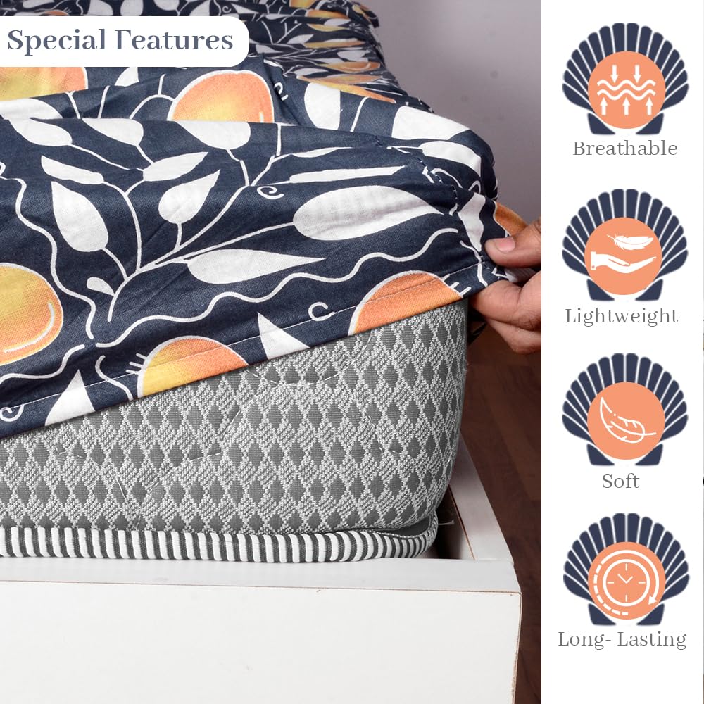 Double Bedsheet For Queen Size With 2 Pillow Covers - 60 X 78 Inches, Blue | All Around Elastic Fitted Soft, Lightweight & Breathable Cotton Bedsheet