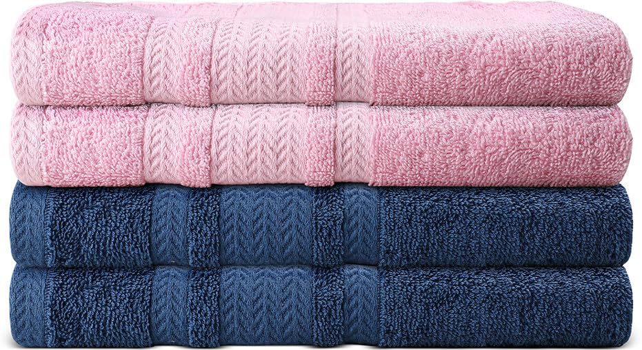 Hampton Home Linens Cotton Hand Towel 800 Gsm | Soft, Absorbent & Quick-Dry Towels Durable & Luxurious Bathroom Towels - Pink & Blue (Pack Of 4)