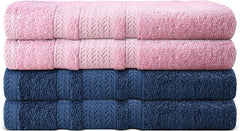 Hampton Home Linens Cotton Hand Towel 800 Gsm | Soft, Absorbent & Quick-Dry Towels Durable & Luxurious Bathroom Towels - Pink & Blue (Pack Of 4)