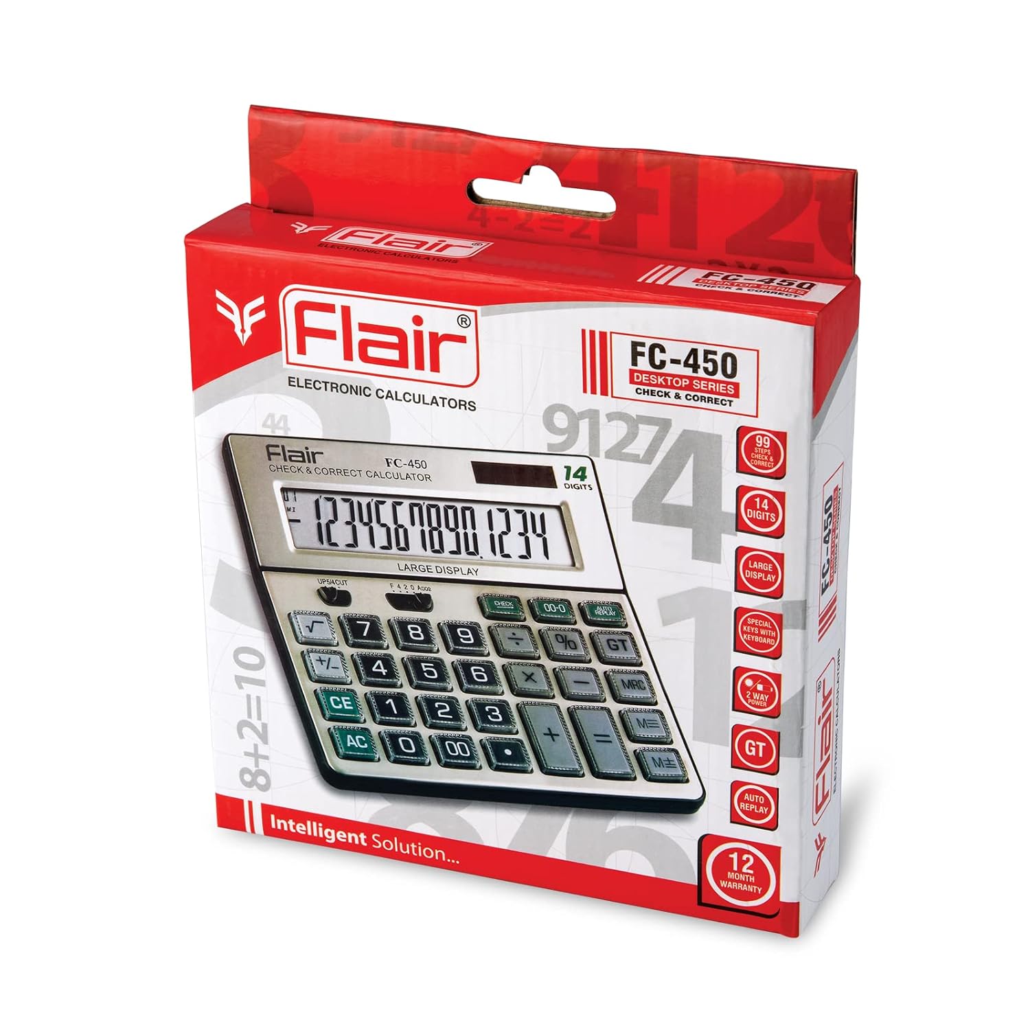 Flair Large 14 Digit Display Calculator - 12 Month Warranty | Check And Correct 99 Steps