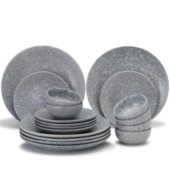 Handcrafted Ceramic Stoneware Dinner Set Of 18 Pcs - Silver Grey | 6 Dinner Plates, 10.6 Inch Each + 6 Small Plates, 7.4 Inch Each + 6 Small Dinner Bowl, 160ml Each - Microwave & Dishwasher Safe