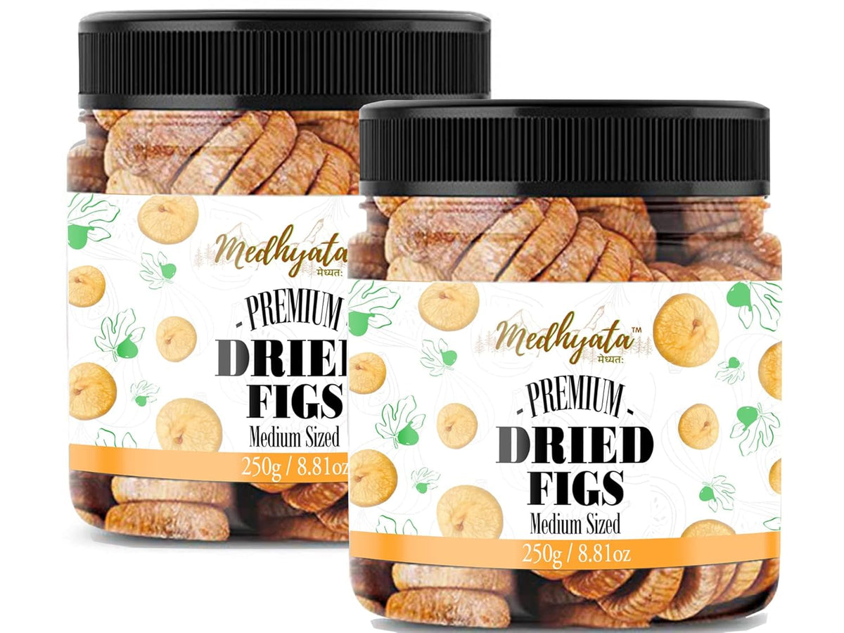Premium Dried Afghani Anjeer Jar Pack Dried Figs By Medhyata 500gm, (250gm * Pack Of 2) | Rich Source Of Fibre Calcium & Iron | Low In Calories And Fat Free | Non-gmo Dried Anjir | 17.6 Ounce