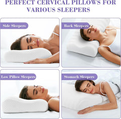 Memory Foam Pillow, Orthopedic Pillows For Neck & Shoulder Pain Relief, White | Ergonomic Cervical Pillow Neck Support Pillow For Side, Back, Stomach Sleepers, Adjustable Pillow - Pack Of 1