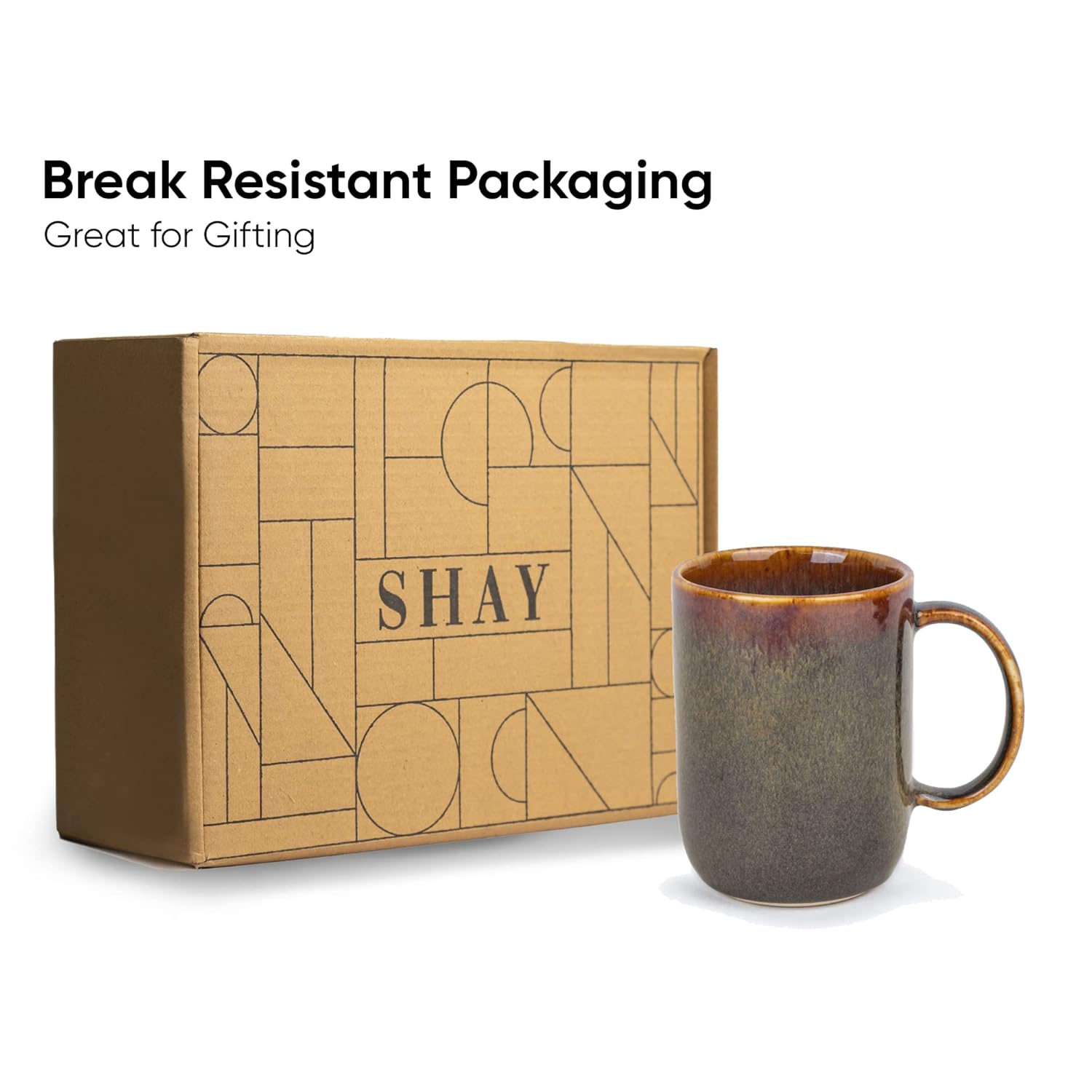 Large Ceramic Coffee Mug Set Of 2 - Brown Reactive, 400ml Each | Ceramic Tall Curvy Mug With Glossy Finish - Stoneware Mug For Coffee | Ceramic Coffee Mug - Microwave Safe & Dishwasher Safe