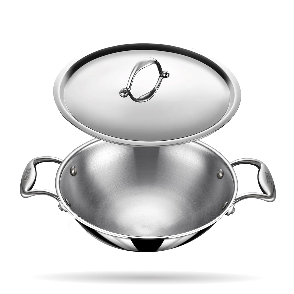 Artisan Triply Stainless Steel Round Bottom Kadhai With Lid 1.8 Liters, 20cm | Extra Deep Kadai