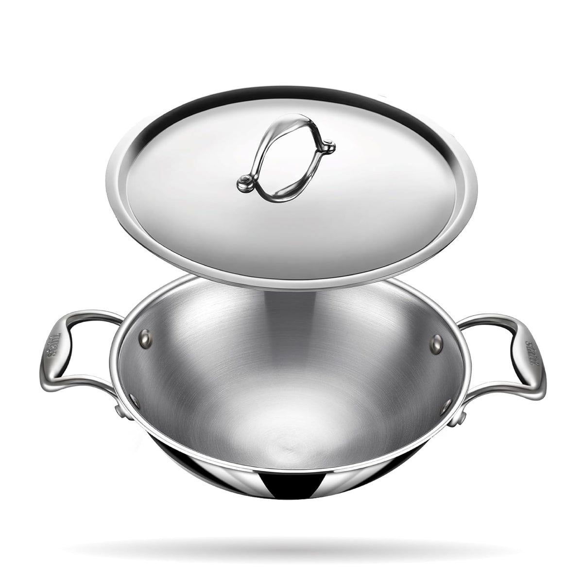Artisan Triply Stainless Steel Round Bottom Kadhai With Lid 2.3 Liters, 22cm | Extra Deep Kadai