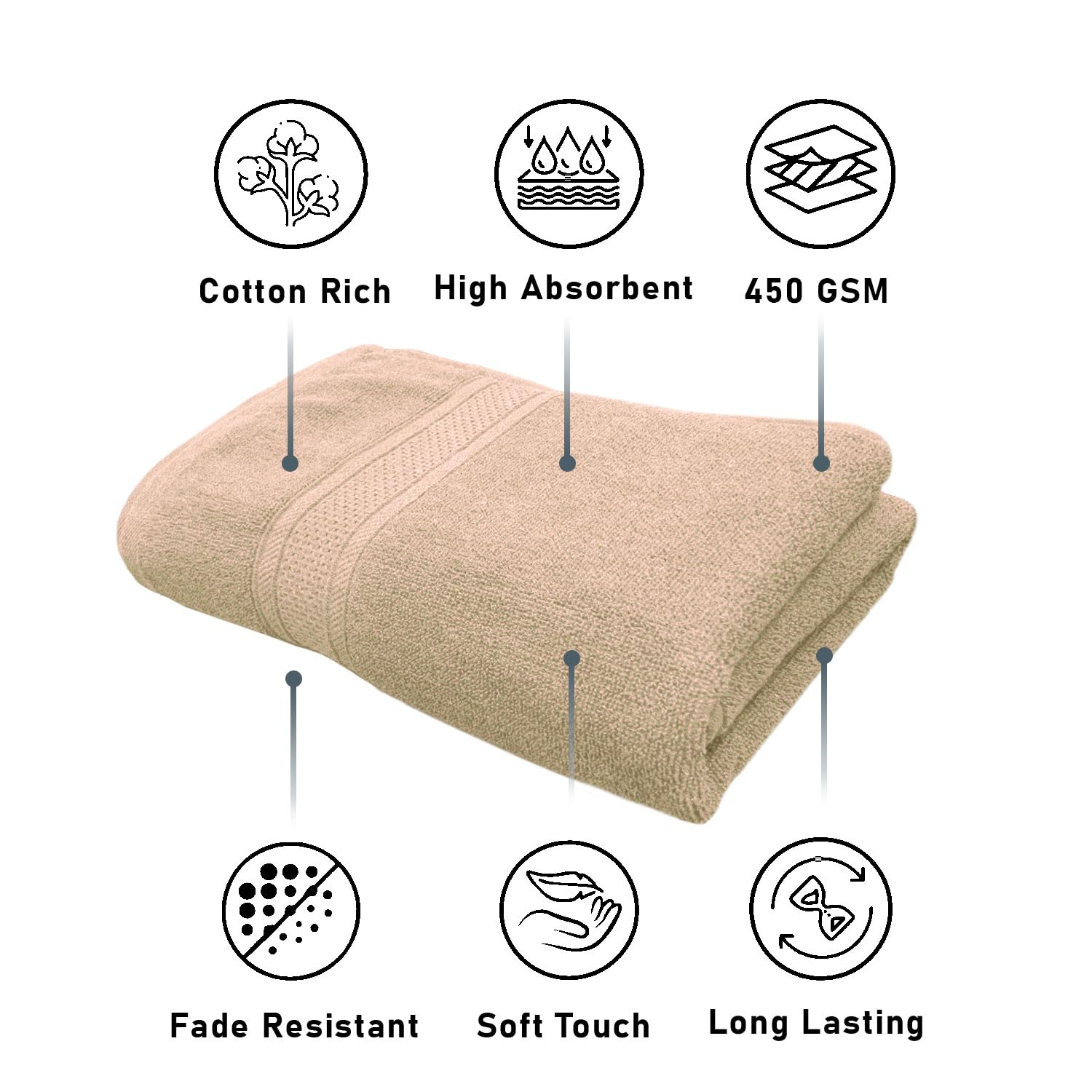Luxe Home Cotton Bath Towel 450 Gsm | Quick Dry Large Size Bathroom Towels For Men & Women, Home, Kitchen, Gym, Spa (Taupe)