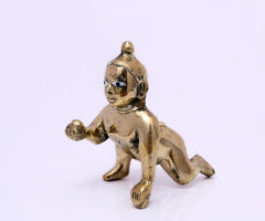 Laddu Gopal Brass Idol, Bal Gopal, Thakur Ji Idol, Gold, Brass, Idol - 3.5 Inch, Heavy Petal Murti, Janmashtami Special For Home Temple, Made Of Pure Brass, Handmade Statue, All Occasion