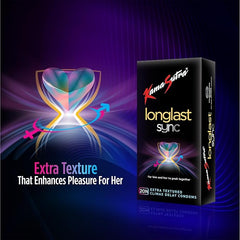 Kamasutra Longlast Sync Condom For Men | Multi Textured Dotted Ribbed Contoured | Combo Pack Of 20