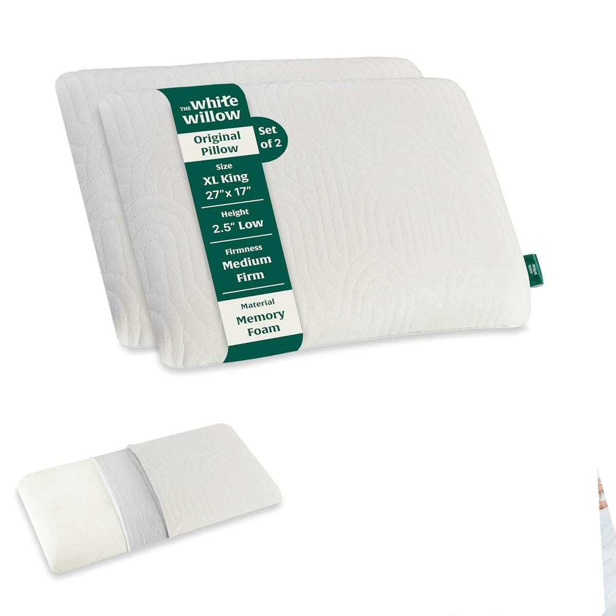 Thin Pillow For Sleeping, Orthopedic Cervical Pillow - XXL King Size - 2.5 Inch | Slim Memory Foam Pillow For Neck & Shoulder Pain Relief, Medium Firm, Washable Cover - Set Of 2