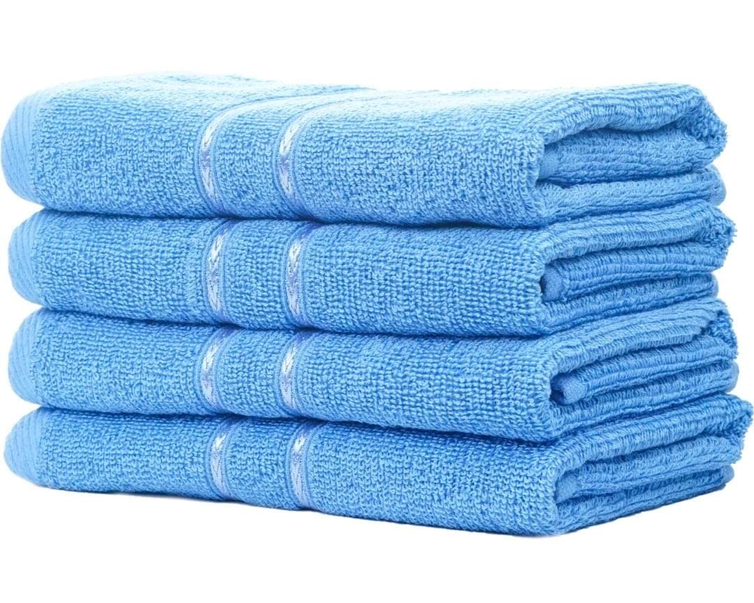 Sheevshakti Cotton Hand Towel 600 Gsm | Quick Dry Attractive Border Soft Extra Absorbency Hand Towels (Blue) - Set Of 4
