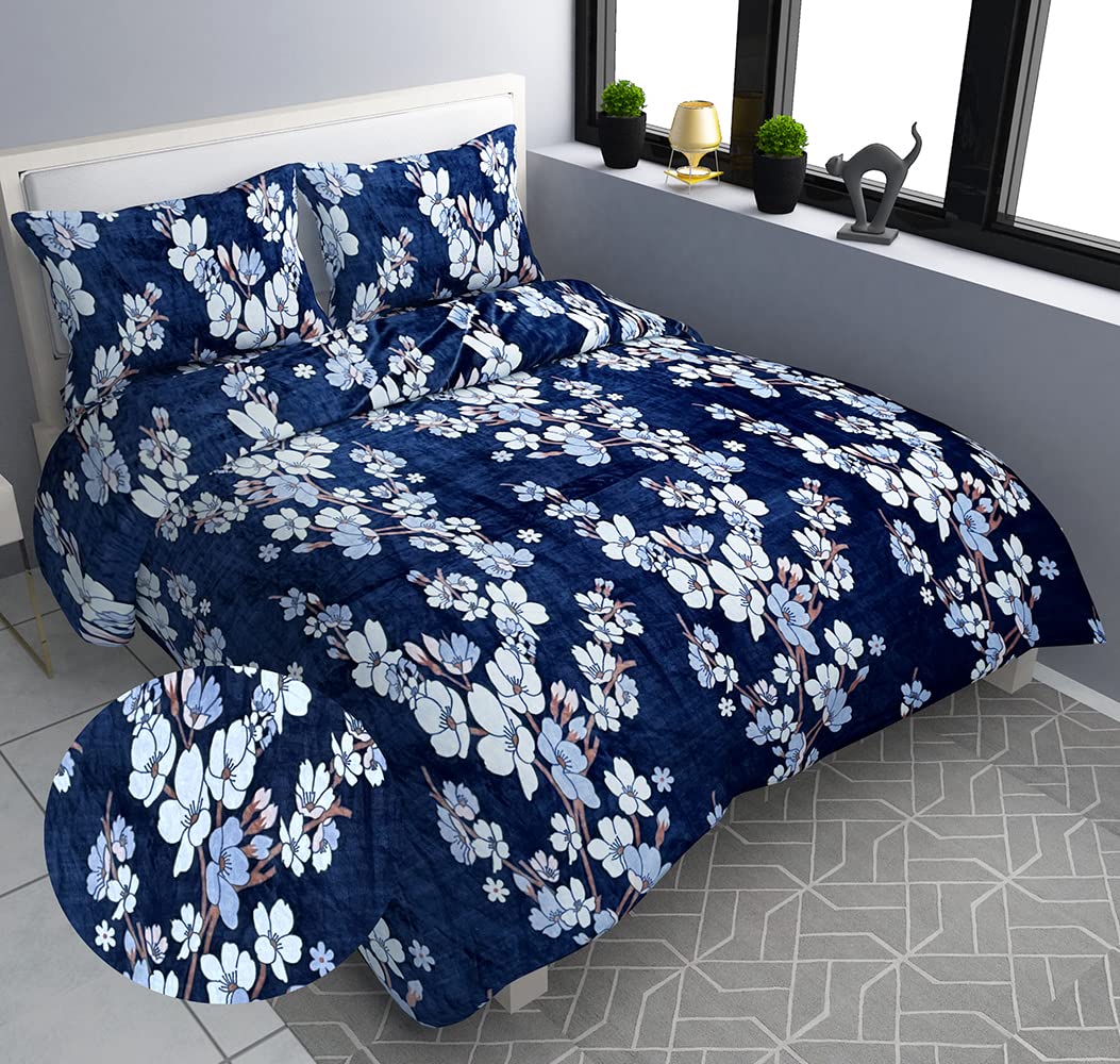 Warm Double Bedsheet For King Size With 2 Pillow Covers | Size 95 X 100 Inches, Navy Blue - Warm Bedsheet For Winter | Ideal Gift For Friends, Family & Relatives