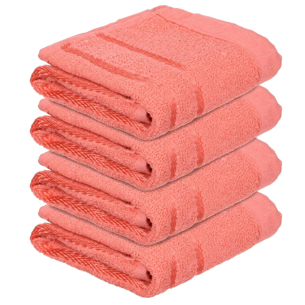Heart Home Face Towel 800 Gsm | Facewash For Travel Workout Hand Towel | Lining Design Pack Of 4 (Orange)