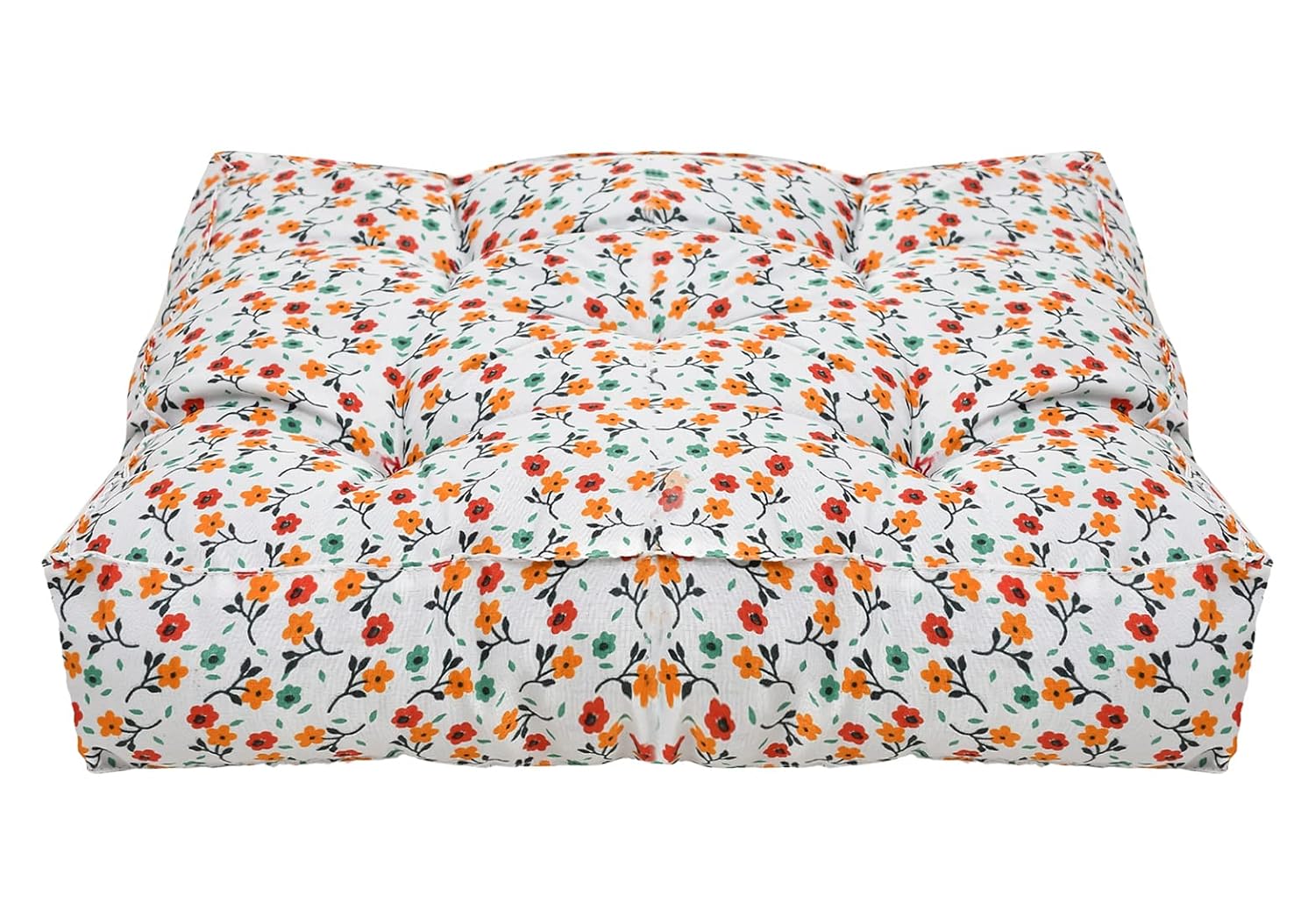 Microfiber Square Chair Pad Seat Cushion For Rocking Chair, Flower Printed, White - 18 X 18 Inch | Standard Size, For Office Chair, Dinning Chair, Indoor, Outdoor, Back Support, Washable